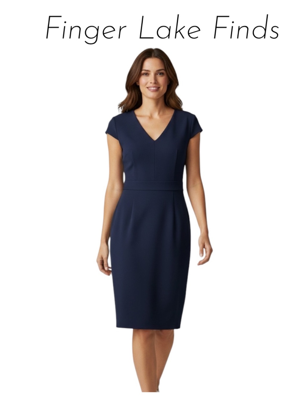 long tall sally Navy V‑Neck Cap Sleeve Midi Sheath Dress